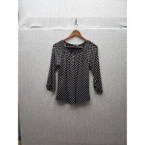 Zoey & Leela Black & White Polka Dot Sheer Blouse With Button Details 3/4 Sleeve